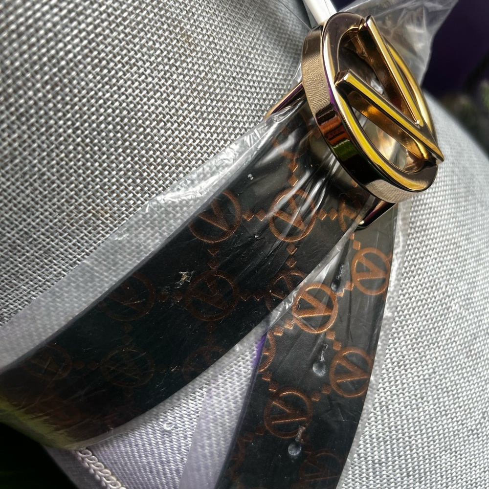 Valentino Black and Gold Monogram Belt